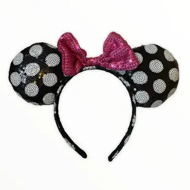 Minnie polka dot ears with pink sequin bow headband
